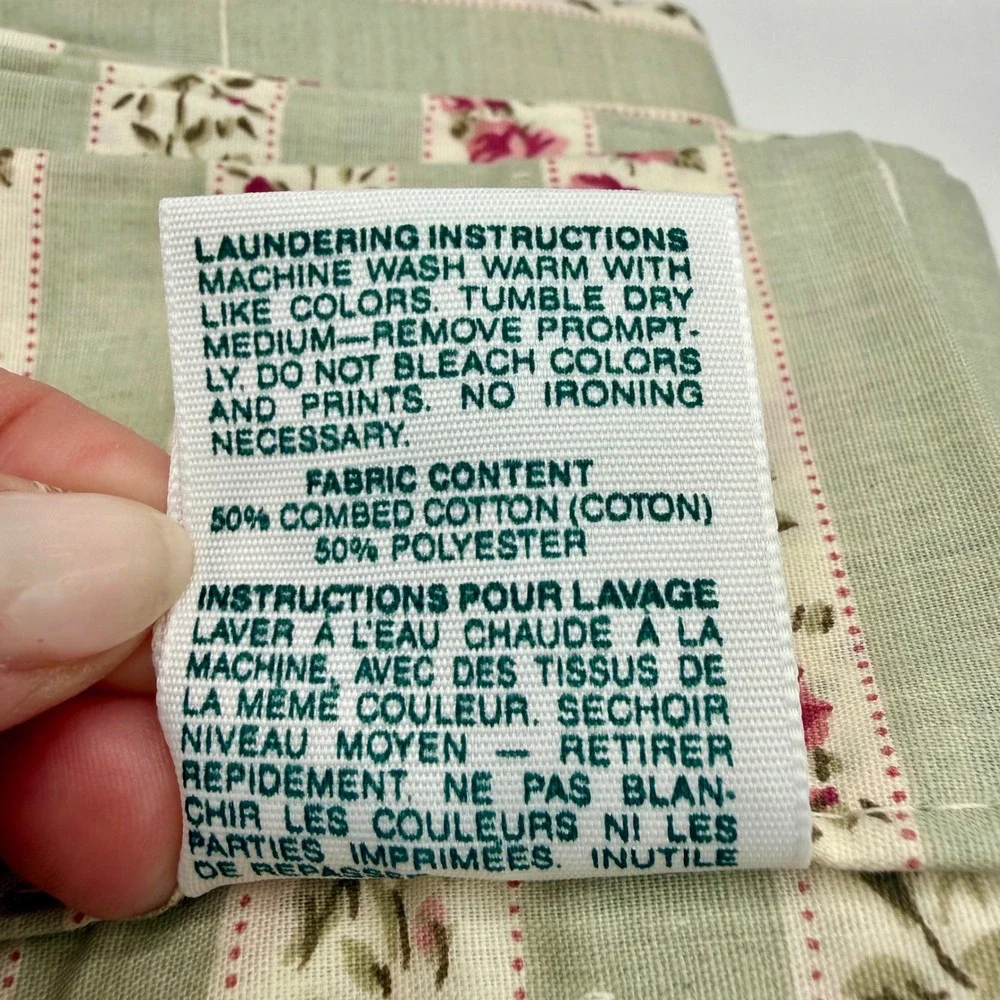 Pair Vintage Laura Ashley Cottage Rose Floral Stripe Valance Sage Green 82